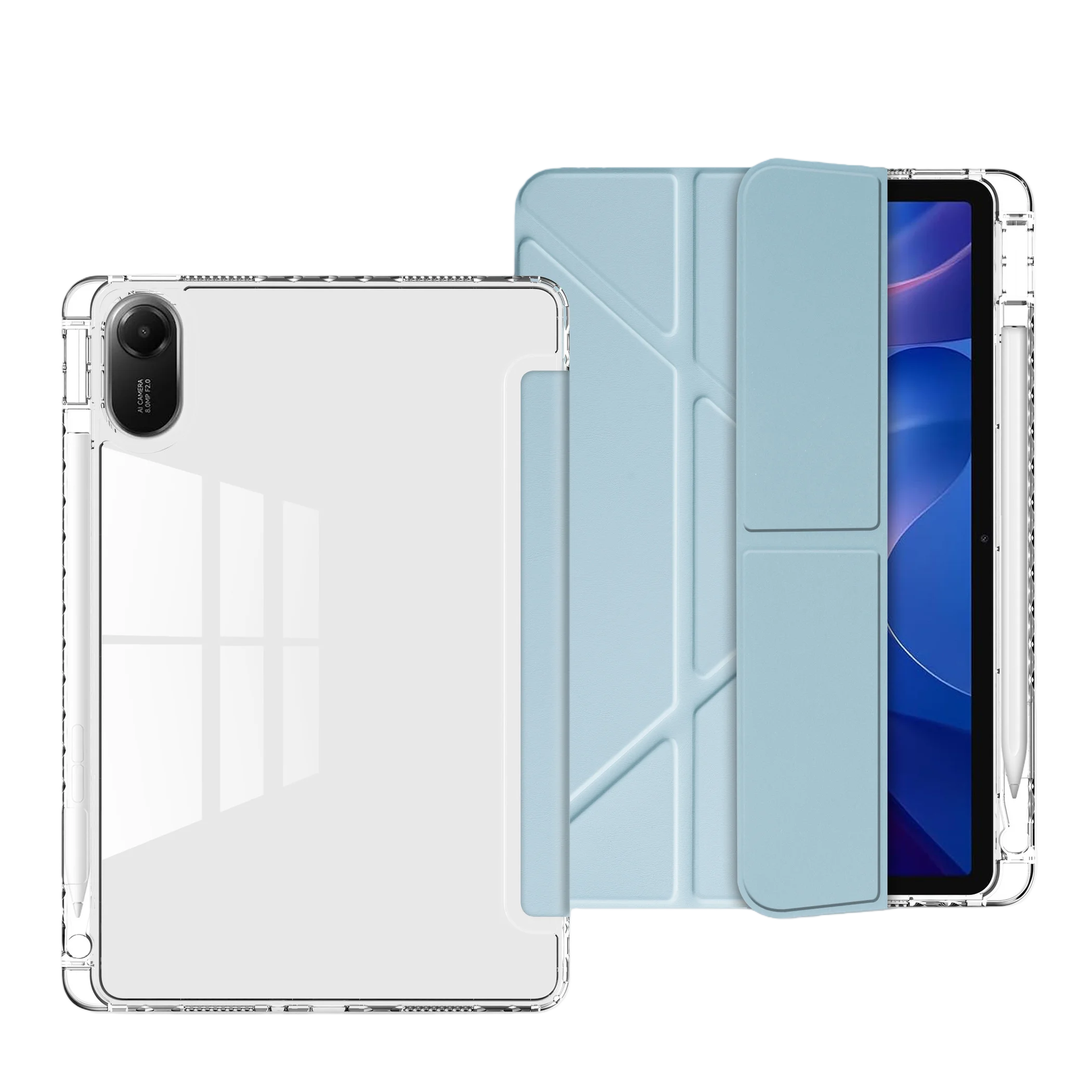Slim Clear Hard Back Case with Multi-Angle Stand and Pencil Slot - Shockproof Protection