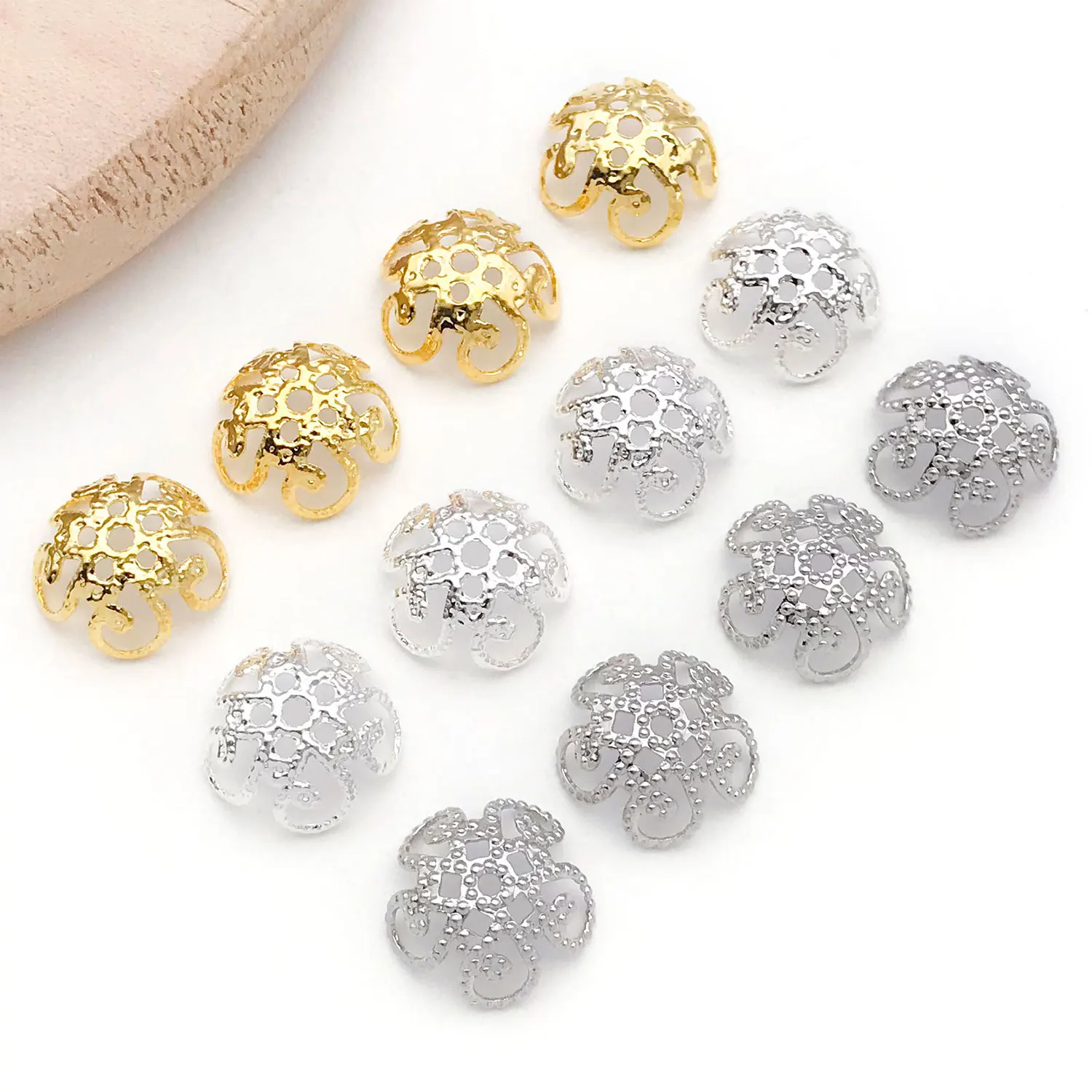 20 قطعة 18K الذهب الحقيقي مطلي النحاس الجوف زهرة حبة قبعات نهاية قبعات خزر عازل فضفاض الخرز DIY بها بنفسك صنع المجوهرات اكسسوارات