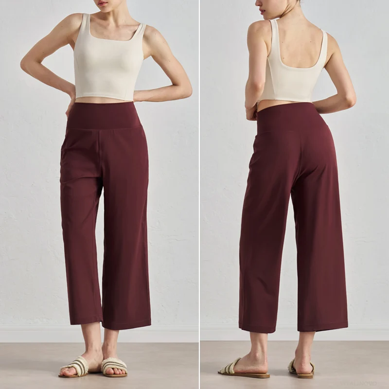 Capri Pants for Women Wide Leg Yoga Cropped Pants Tummy Control High Waist in Flare Crop Buttery Soft Loose Casual Summer Pants - 5