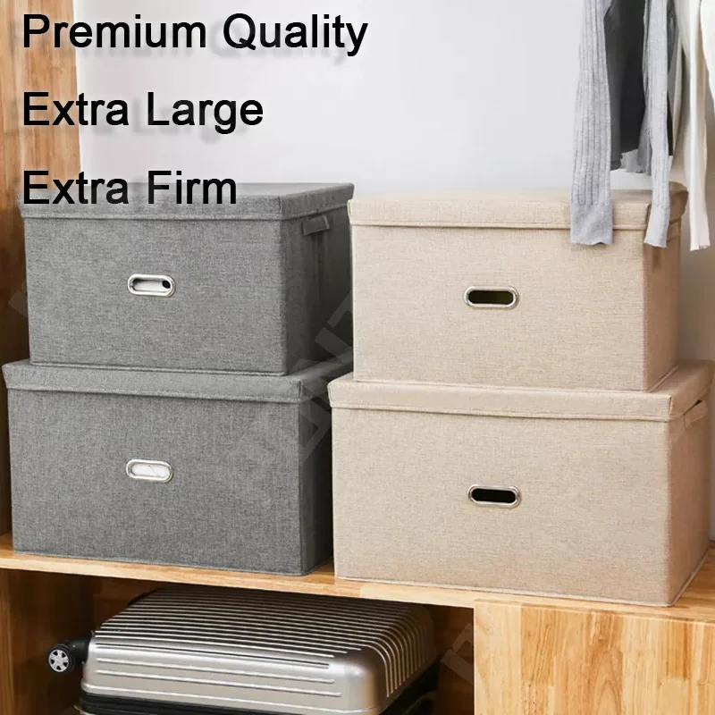 Flax Fabric Storage Box Cube Non-Woven Folding Organizer Bins