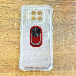 Durable Silicone Phone Case with Back Ring Holder for Case & Holder (Clear TPU C Red)