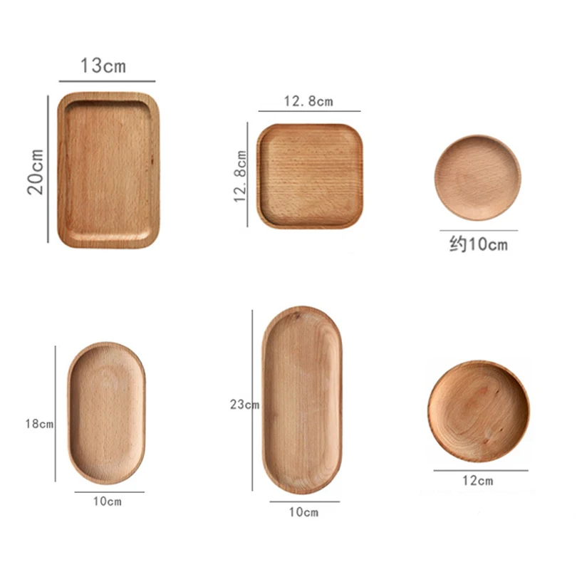 1PC Japanese-Style Tableware Solid Wood Dessert Plate Wooden Tray Snack Plate Fruit Plate Beech Oval Tray Cup Pad Coaster Plate