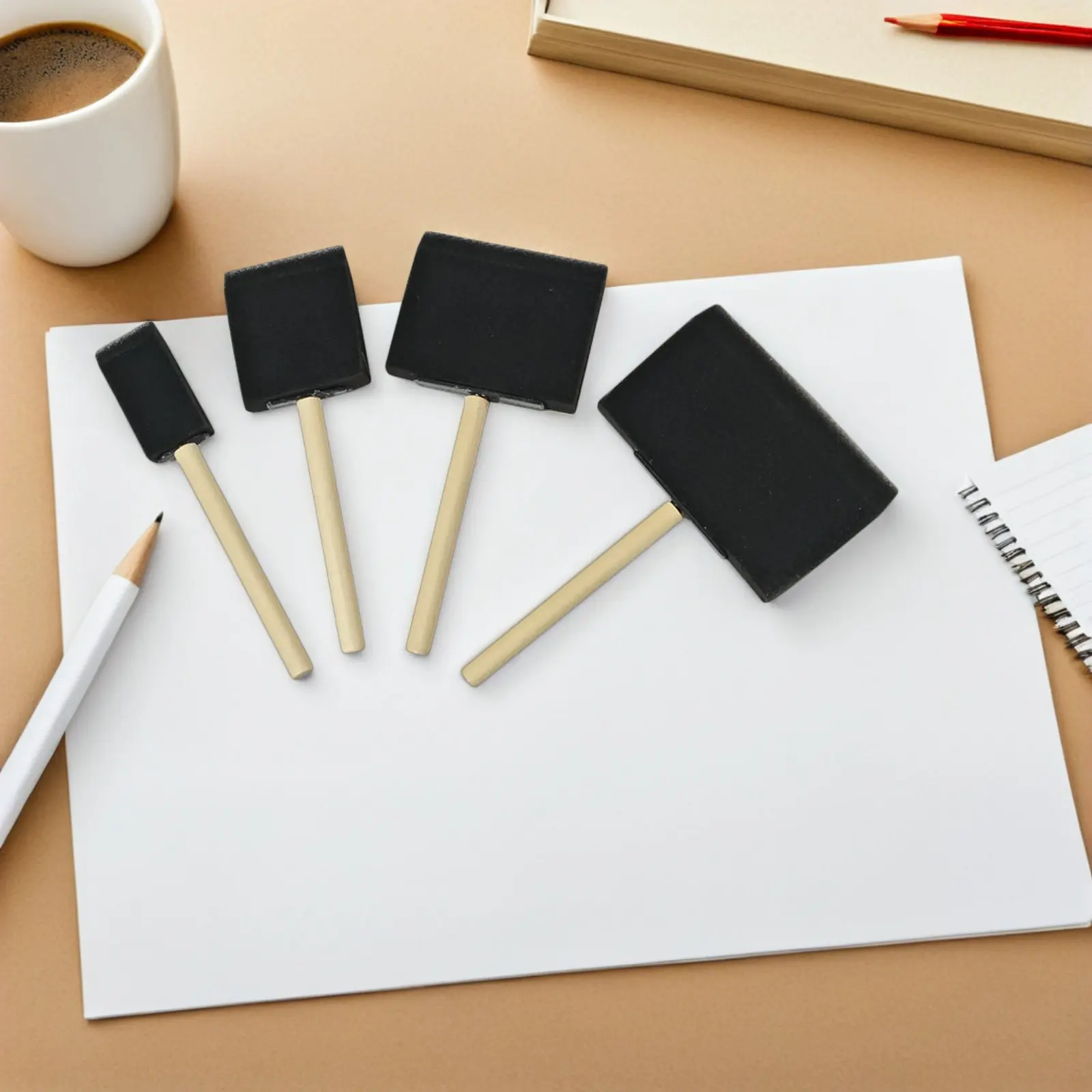 15Pcs 어린이를위한 라운드 스폰지 페인트 브러쉬 나무 손잡이가있는 부드러운 흡수성 팁 DIY 공예 그림 패브릭 나무 교실