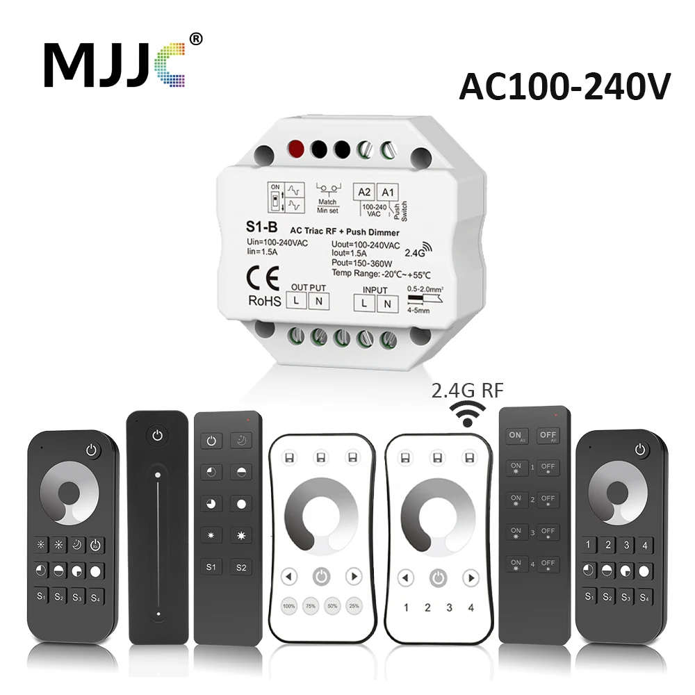 110V 220V 230V AC LED Triac Dimmer for Single Color Strip Light Bulb Lamp 2.4G Wireless RF Remote Control S1-B Dimer MJJC led dimmer switch,smart dimmer switch,led dimmer controller,lamp dimmer