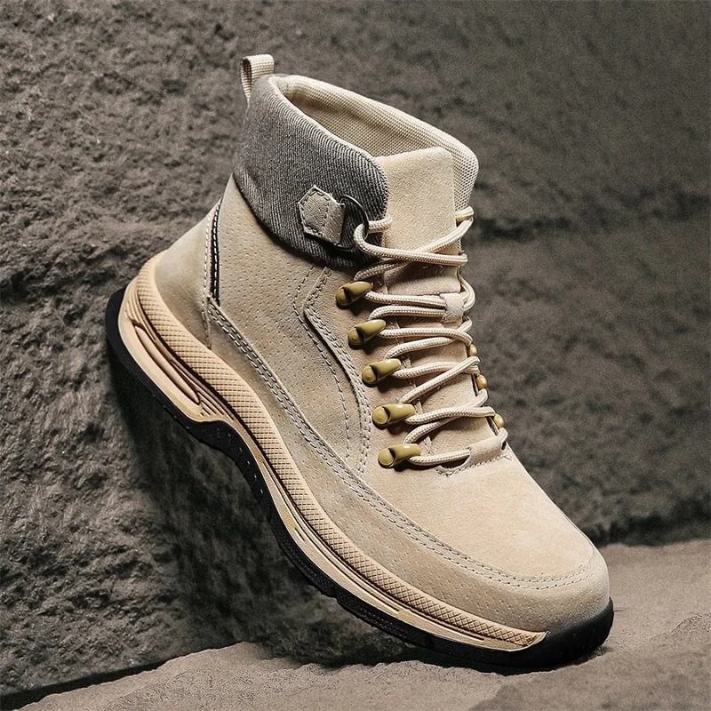 

Men's High Top Quality Boots Luxury Genuine Leather Ankle Hiking Shoes For Men Comfortable Short Rubber Trekking Outdoor Boots
