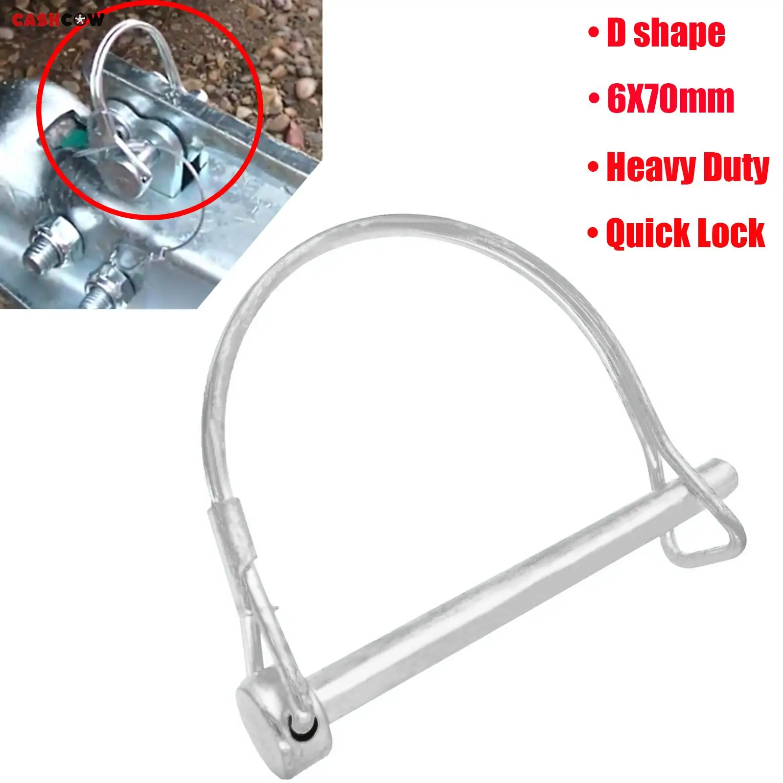 Trailer Coupler Safety Hitch Pin Lock D Shape Universal Heavy Duty Towing Hook 1/4Inch 6mm Dia x 2Inch 50mm 70mm Quick Lock trailer coupling lock