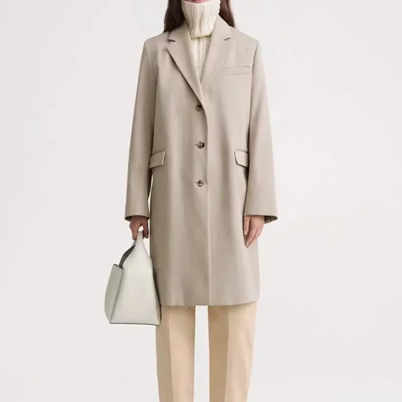 

2023 Autumn New Women Single-breasted Cotton Mid-length Trench Coat
