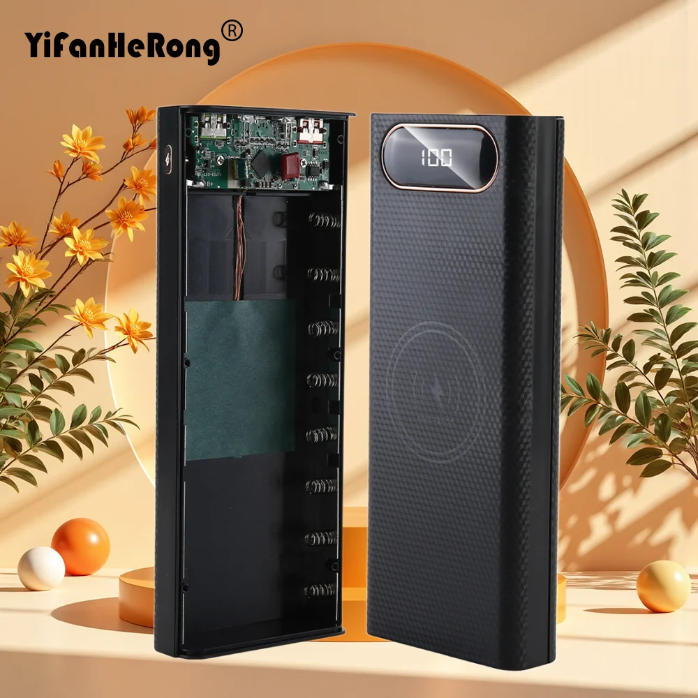 탈착식 LCD 디스플레이 DIY 보조배터리 박스 8x21700 배터리 충전 박스 QC 3.0 PD 배터리 보조배터리 쉘 무선 충전 박스