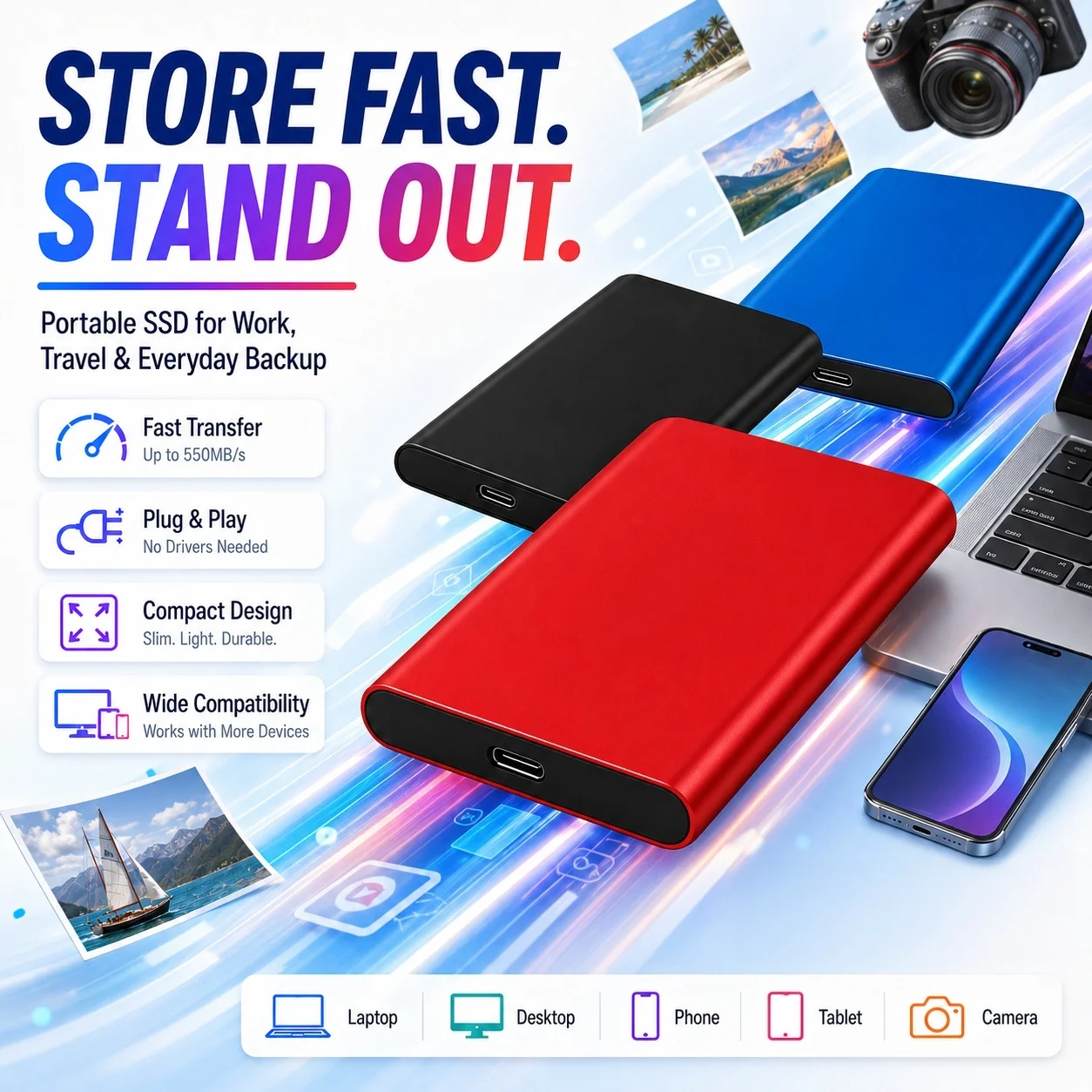 Disco Duro Portátil de 1 TB, Unidad de Estado Sólido Externa de 2 TB, Interfaz USB 3.1, Satisface Diversas Necesidades de Oficina y Actividades al Aire Libre 1