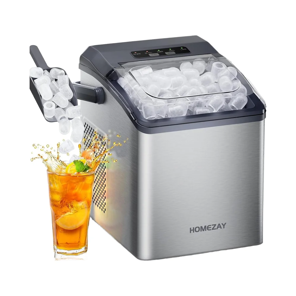 Ice Maker Silver Portable Electric Countertop Ice Maker 9-Cube Self-Cleaning 26 Lbs/D 2 Sizes For Home Kitchen Car Hotel Outdoor 1