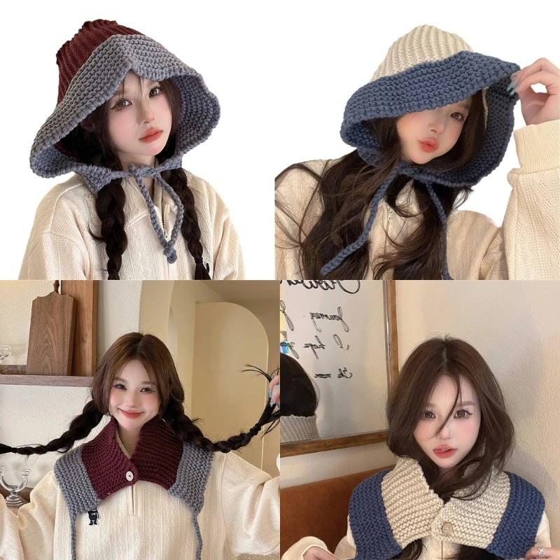 

Warm Shawl Hat for Teens Girl Neck Scarf Hat Cold Weather Beanie Hat InsStyle Handmade Crochet Hat Women Accessories