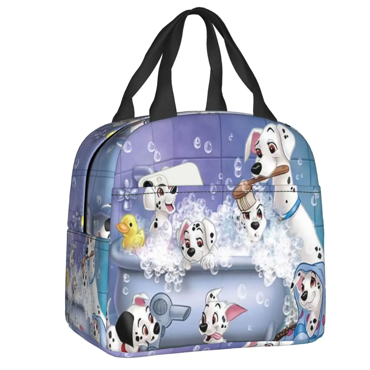 

Lovely Dalmatian Dogs Bathing Insulated Lunch Bag for Women Waterproof Spotted Dog Thermal Cooler Lunch Box Beach Camping Travel