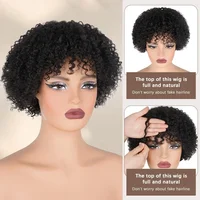 Perruque courte bouclée coupe lutin avec frange sans colle Afro crépus bouclés perruques de cheveux humains brésiliens pour les femmes prêt à l'emploi perruque faite à la Machine 2
