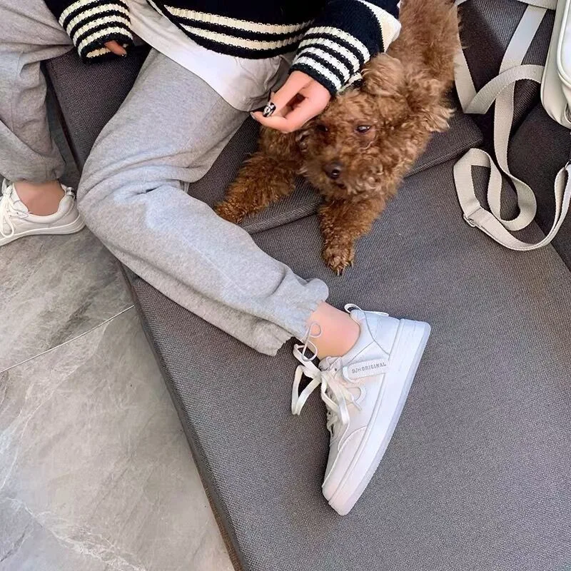 New 2022 Woman'S Sneaker Genuine Leather Thick Bottom Spring Shoes for Woman Fashion Daily Footwear Size 35-40 Flat Sneakers