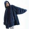 New Winter Women Double-faced Fleece Hoodie Blanket Oversize Large Pocket Warm Couple Loose Sweatshirts Women And Men Robe 2