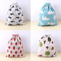 Cotton Linen Drawstring Bag Cute Cartoon Pattern Animal Plant Print Linen Fabric Pouch Storage Bag Sundry Organizer Gift Bags 1