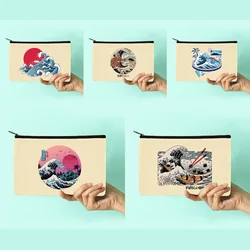 New Women Canvas Cosmetic Bag Wave Series Pattern Makeup Bag Wedding Bridesmaid Makeup Bag Gift Handbag Child Pencil Case