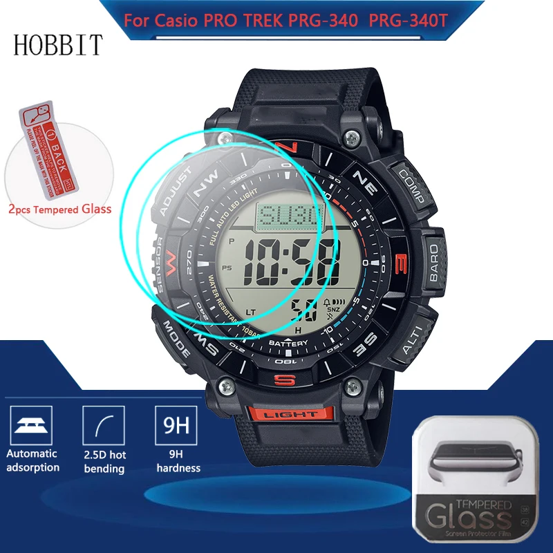 2PCS 강화 유리 화면 보호기 Casio PRO TREK PRG-340 PRG-340T 방수 유리 HD 투명 시계 화면 보호 필름