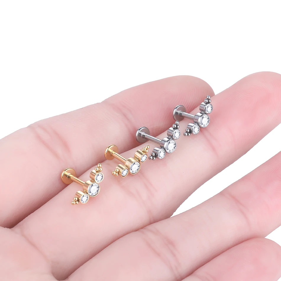 1PC G23 Titan Ohr Labret Piercings Flache Rückseite Ohrringe Kristall Cluster Helix Tragus Piercing Knorpel Lappen Piercing Schmuck – Detail 17
