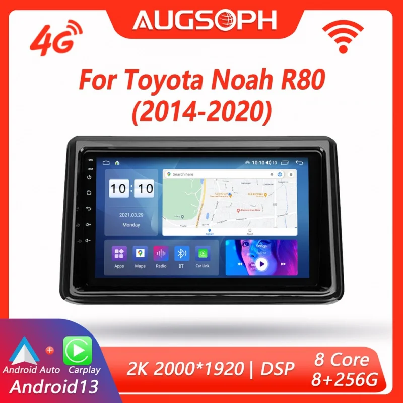

Автомобильный радиоприемник Android 13 для Toyota Ноя R80 2014-2020, 9 дюймов 2K мультимедийный плеер с 4G Carplay DSP и 2Din GPS-навигацией.