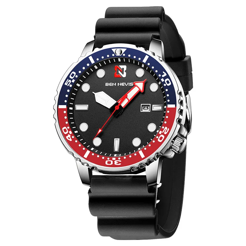 Quartz Watch For Men Reloj Hombre Fashion Leisure Business Sports Rotable Dial Glow Waterproof Date Silicone Strap Male Watch