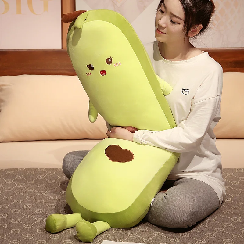 녹색 아보카도 긴 베개 박제 과일 봉제 봉제 봉제 머리 지지대 강화 하트 패턴, 귀여운 수면 동반 선물