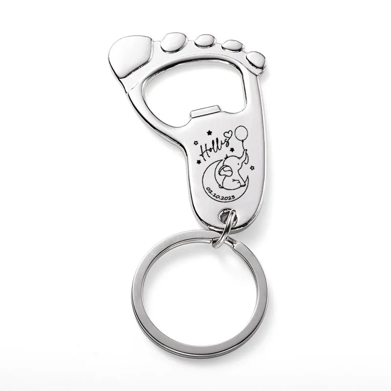 Baby Keychain Bottle Opener 20-80pc Personalized Baby Foot Shaped Keychain Bottle Opener Baby Shower Favor Boy Girl Birthday Party Souvenir Gifts For Guests