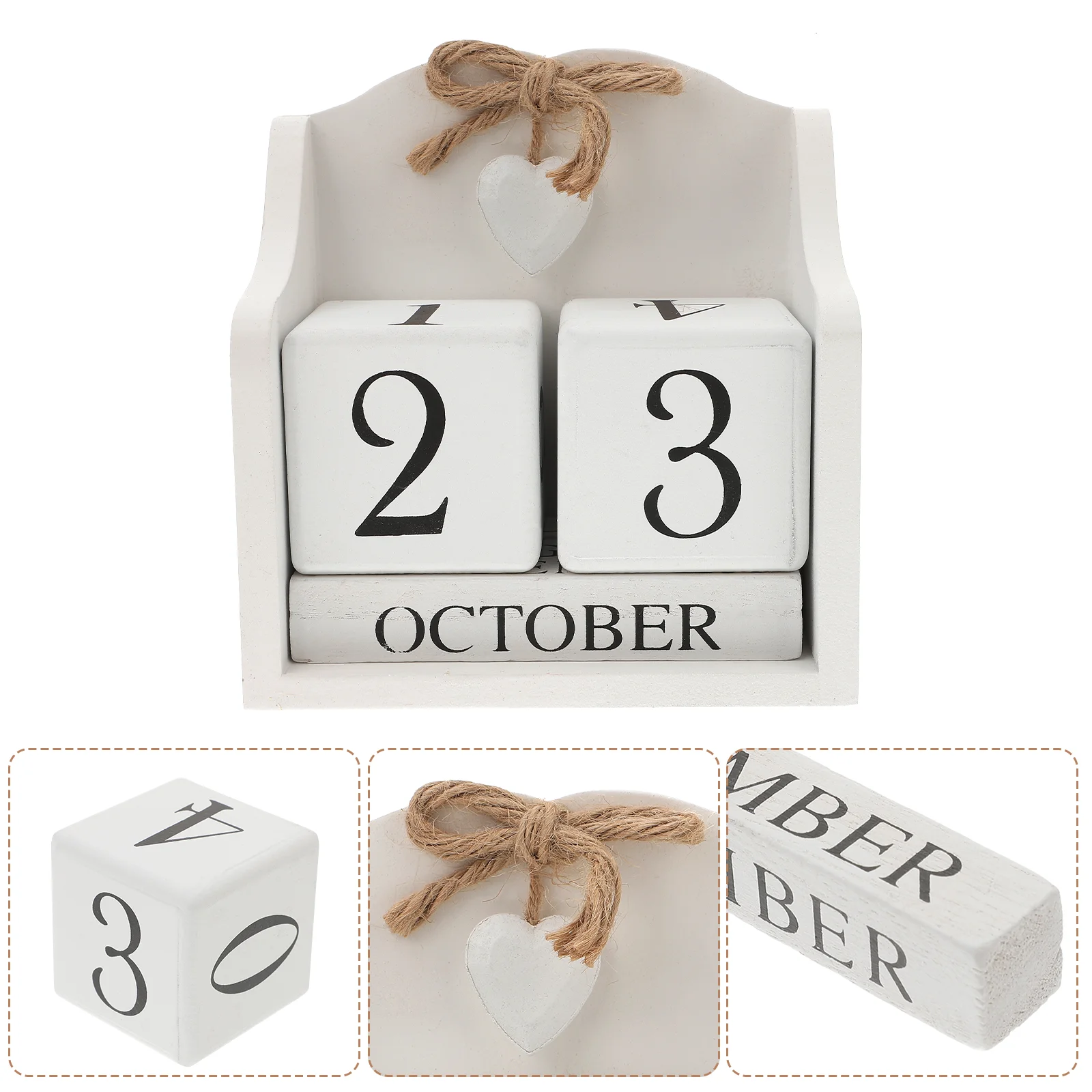 Ultnice Wooden Desk Calendar 2022-2023: Monthly Perpetual Planner & Photography Prop for Home Decor (White)