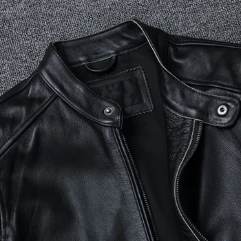 الطبقة العليا جلد البقر سليم صالح الوقوف طوق دراجة نارية دعوى الرجال سترة جلدية لينة جلد البقر سترة كبيرة الحجم الموضة - Image 6