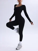 Women's one-piece yoga suit black jumpsuit long sleeved bodysuit sexy and fashionable streetwear casual sports bodysuit - Image 5