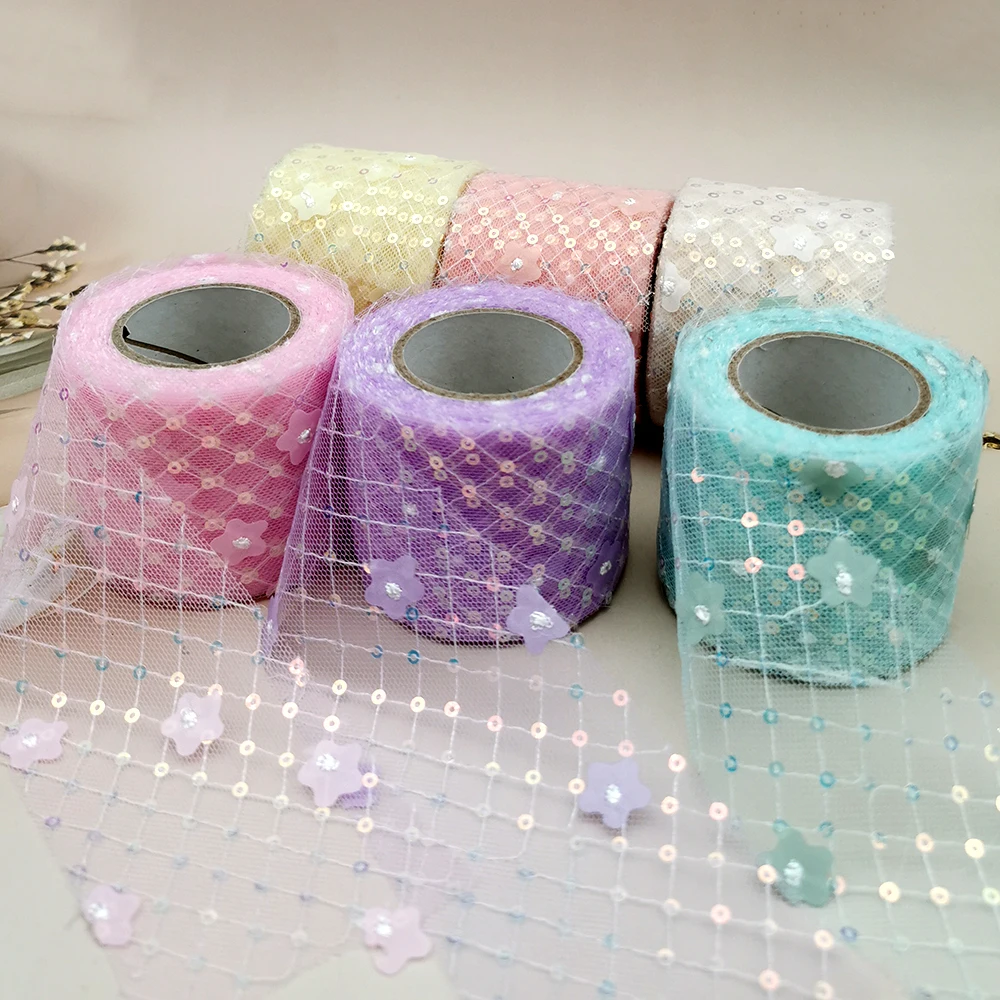 6cm Tulle Roll 25yards Fluorescent Iridescent Waters Stain Illusory Mesh  Ribbon For Baby Shower DIY Bowknot Handmade Materials