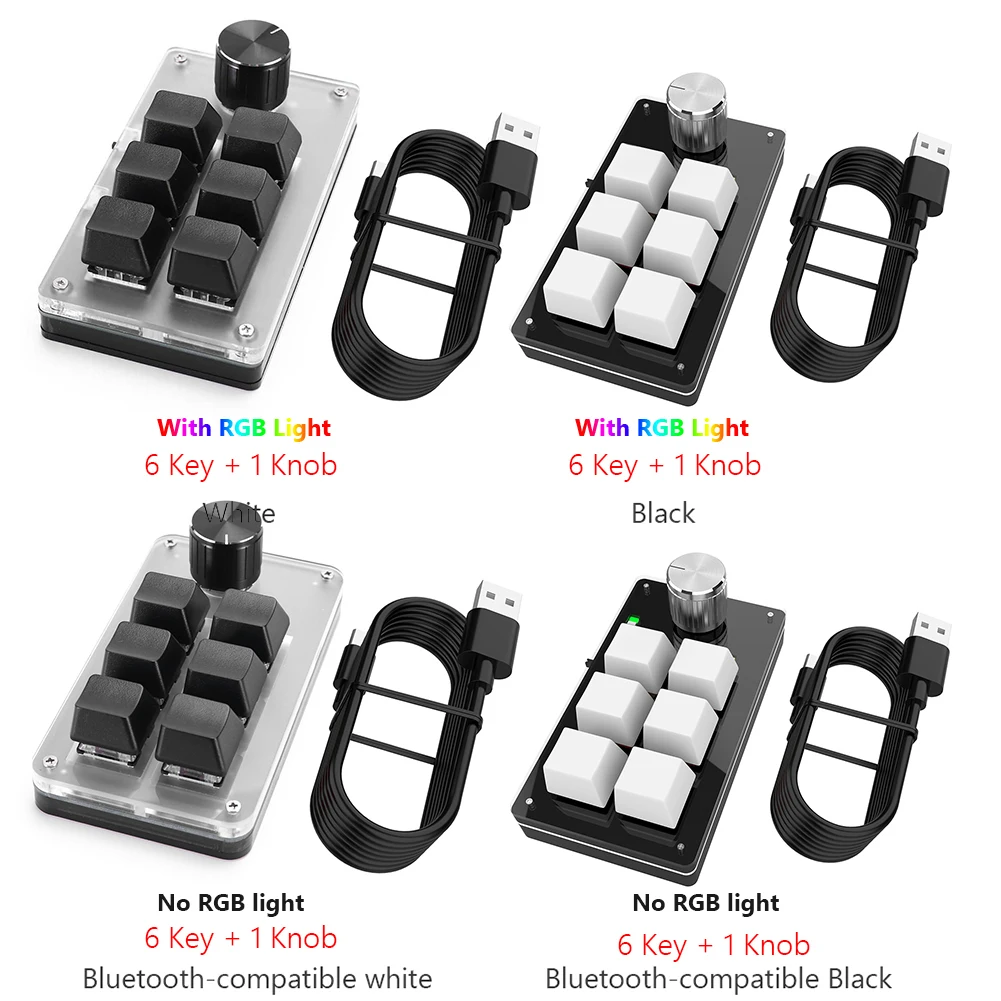 6 Key 1 Knob Programming Macro  Knob Keyboard Bluetooth-Compatible/Wired RGB Copy Paste Mini Button for Macbook PC Laptop
