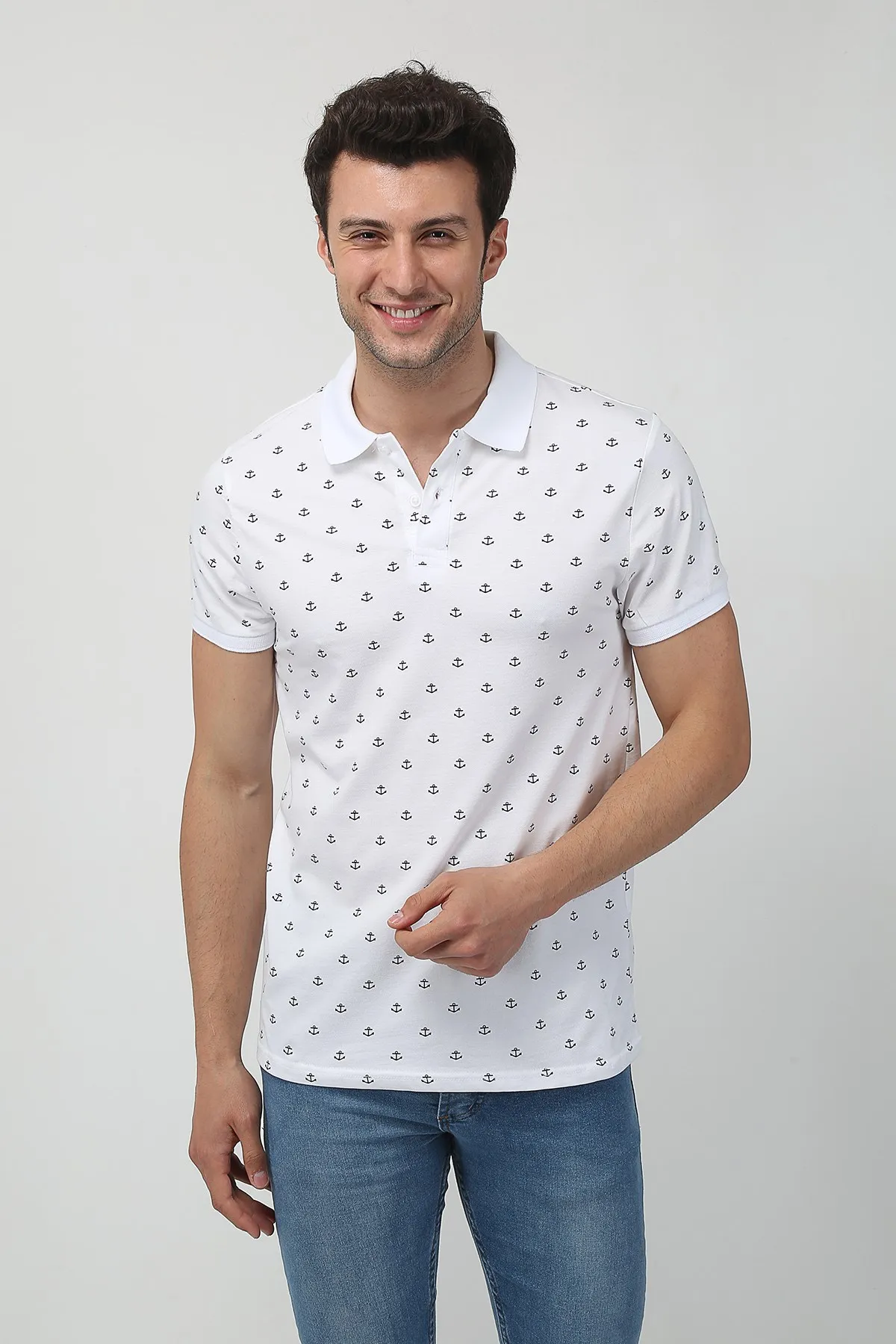 

Men's Slim Fit Print Polo Collar T-Shirt 21Y-3400754-01 White
