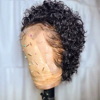 Perruque coupe lutin Transparent dentelle avant perruque de cheveux humains court crépus bouclés Bob perruques brésilien vague d'eau perruques de cheveux humains pour les femmes 2