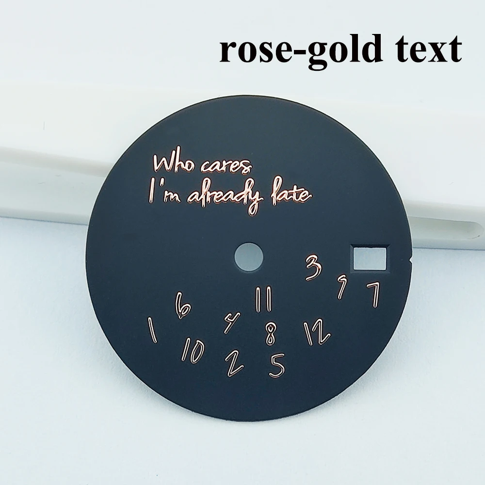 28.5mm Metal Watch Dial with 'Who Cares, I’m Already Late' Text Design