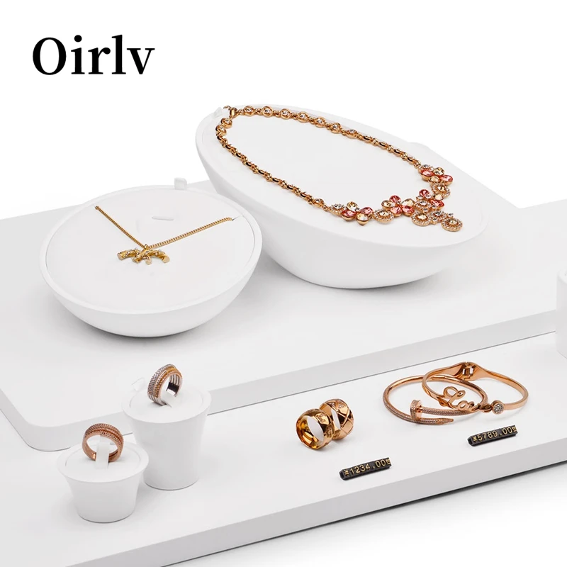 Oirlv Wooden Jewelry Display Stand For Jewelry Cabinet PU Leather White Lacquered Jewelry Display Jewelry Cabinet Display Stand