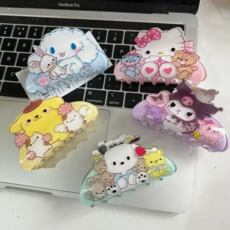 

Anime Sanrioed Hair Clip Hellokittys Melodys Kuromis Pochaccos Cartoon Kawaii Girl Shark Clip Headdress Cute Birthday Gift