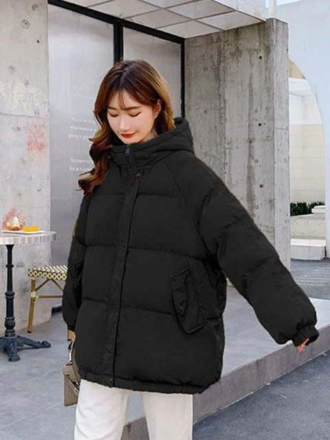 New 2020 Women Short Jacket Winter Thick Hooded Cotton Padded Coats Female Korean Loose Puffer Parkas Ladies Oversize Outwear Black