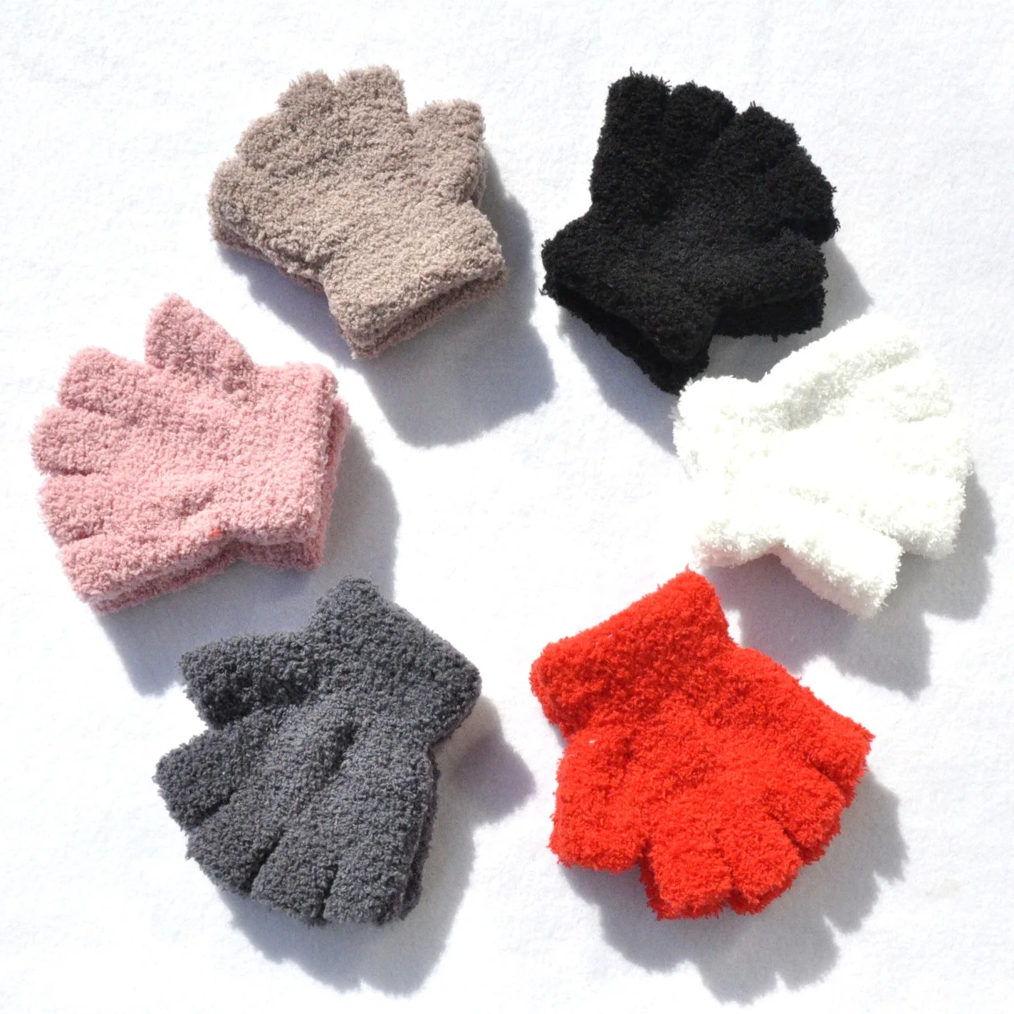 Warm Plush Baby Gloves Children Kindergarten Pupil Student Winter Mittens Coral Fleece Half Finger Gloves For 5-11Y Kid