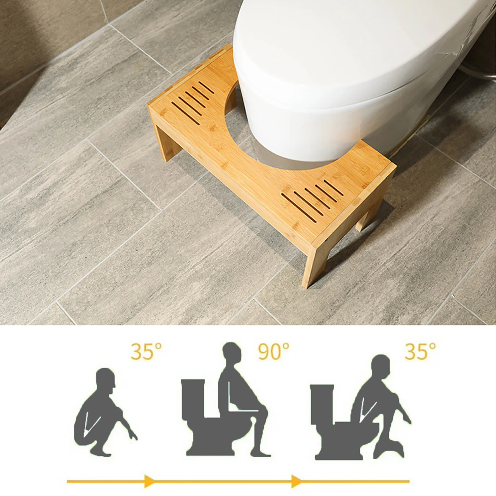 Bamboo Toilet Stool For Kids Bathroom Waterproof Non-slip Poop Seat Pregnant Restroom Stand Old People Squat Bench for Tawny 2