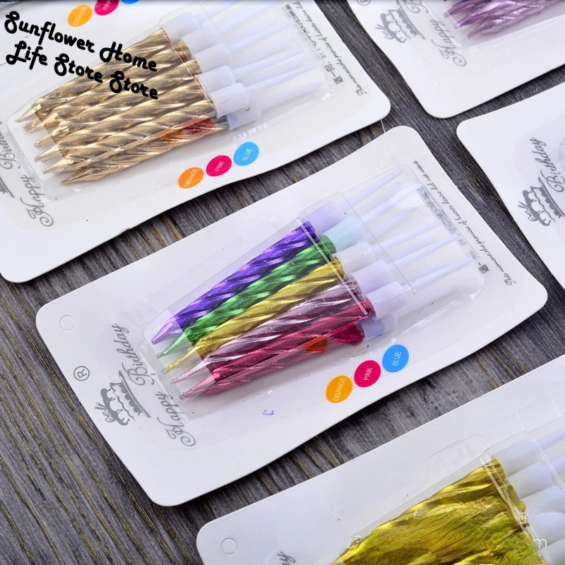 

10pcs/set Thread Color Birthday Candles with Stand Cake Event Party Supplies Wedding Decoration
