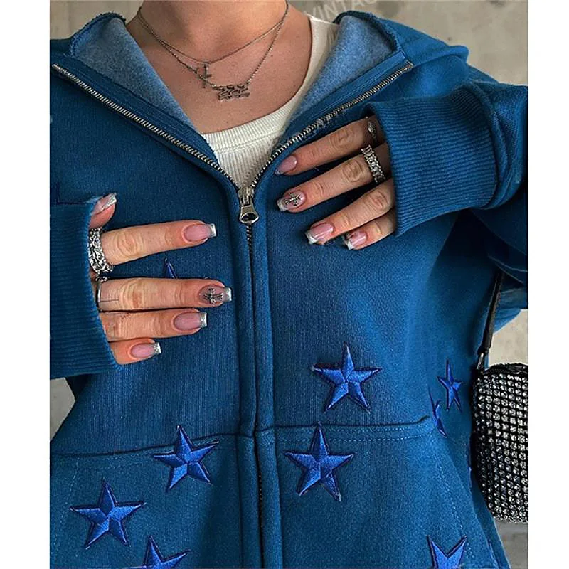 

New Europe and the United States Personality Embroidery Sweater Cardigan High Street Casual Hip-hop Zipper Jacket Tops