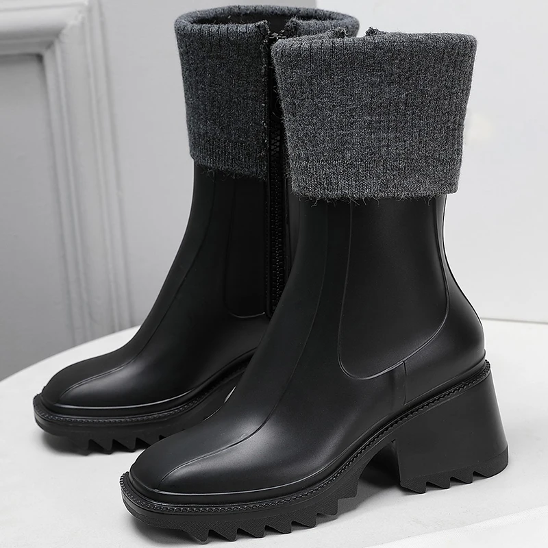 

High-Quality Rain Boots Autumn 2023 New Zipper Design Non-Slip Height Increas Female Boots Waterproof Thick Bottom Ladies Shoes