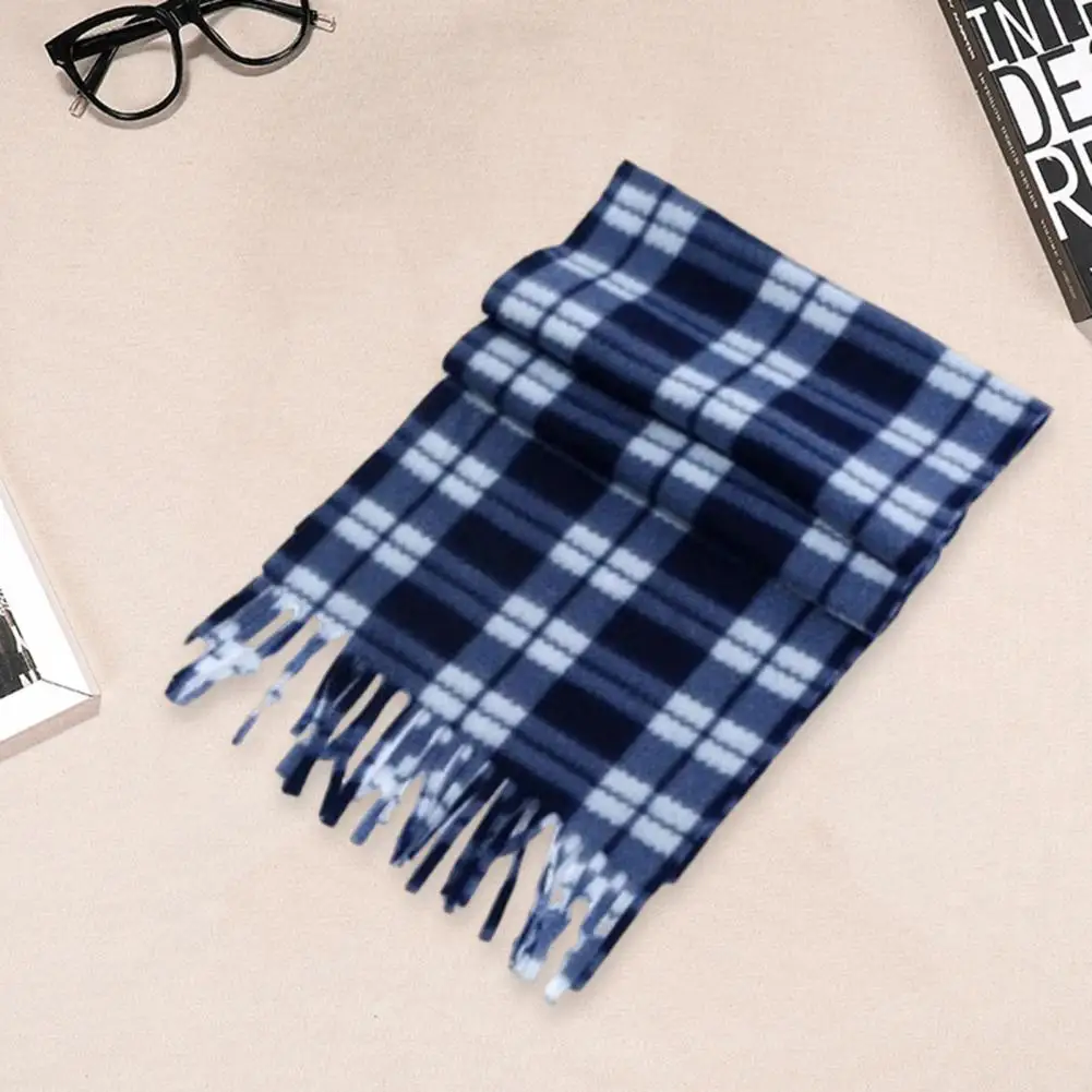 Plaid Scarf Plaid Print Tassel Winter Scarf for Unisex Thick Warm Double-sided Plush Neck Protection Long Wide Lady Fall Scarf