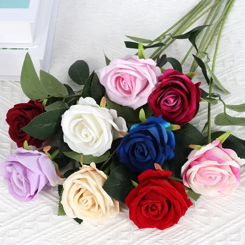 Artificial Flowers 5Pcs Bouquet Fake Rose Flower for Wedding Home Table Decoration Christmas Valentine's Day Gift