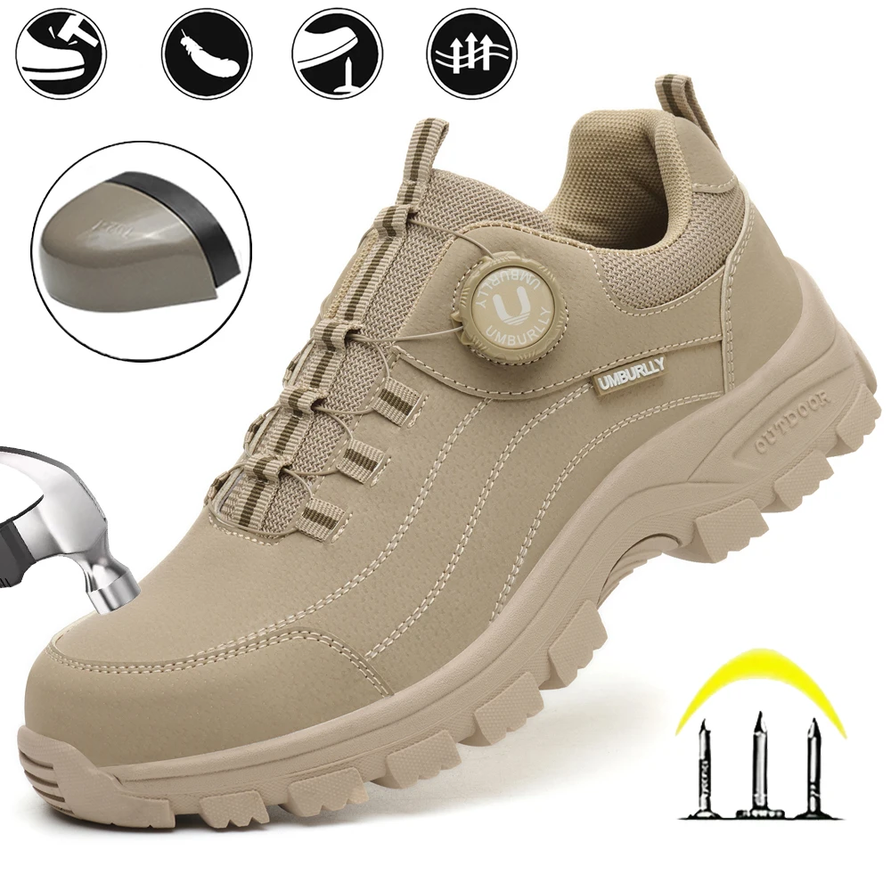Scarpe antinfortunistiche da uomo con design a bottoni, punta in acciaio, suola antisfondamento e antiscivolo per abbigliamento da lavoro da officina all'aperto