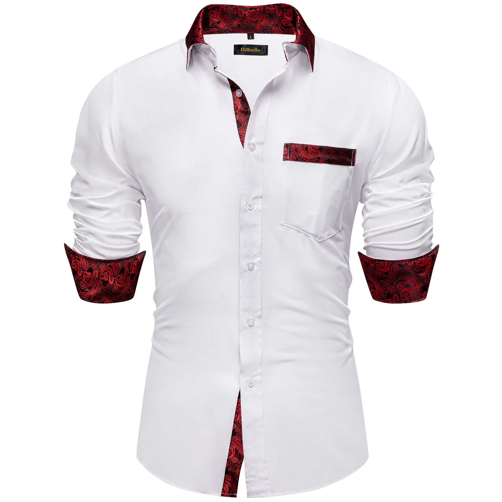 Luxury White Red Dress Shirts for Men Clothing Long Sleeve Tuxedo