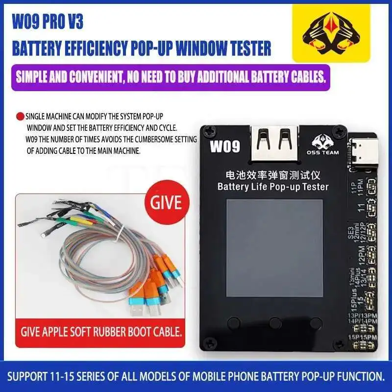 W09 Pro V3 Battery Programmer For IPhone 11-15 Pro Max Battery Pop-up Repair Tester Modifies Health Data And Cycle Tool