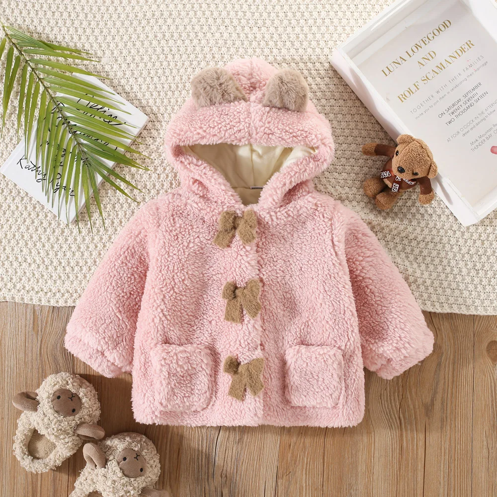 Girls' Children's Clothing Thick Woolen Sweater Winter New Cute Little Children's And Girls' Plush Hooded Jacket