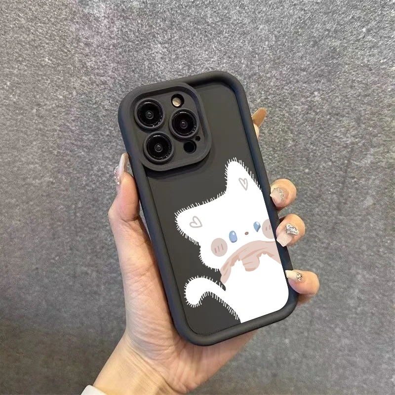 Chic Black and White Cat Pattern Soft TPU Silicone Phone Case Cover